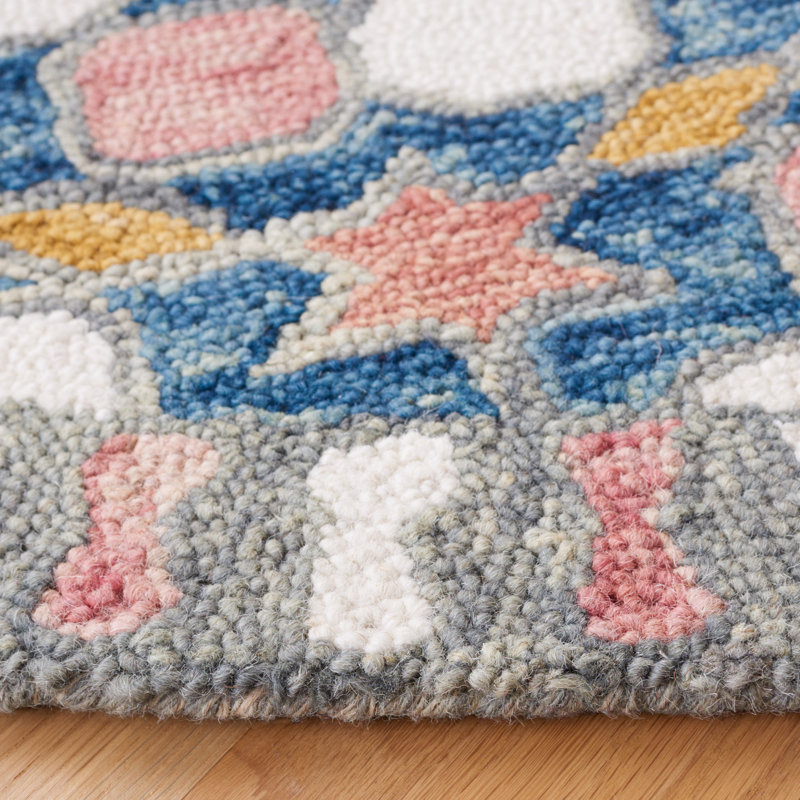 Blazier Hand Tufted Wool/Cotton Geometric Rug in Gray/Pink, Round 5'