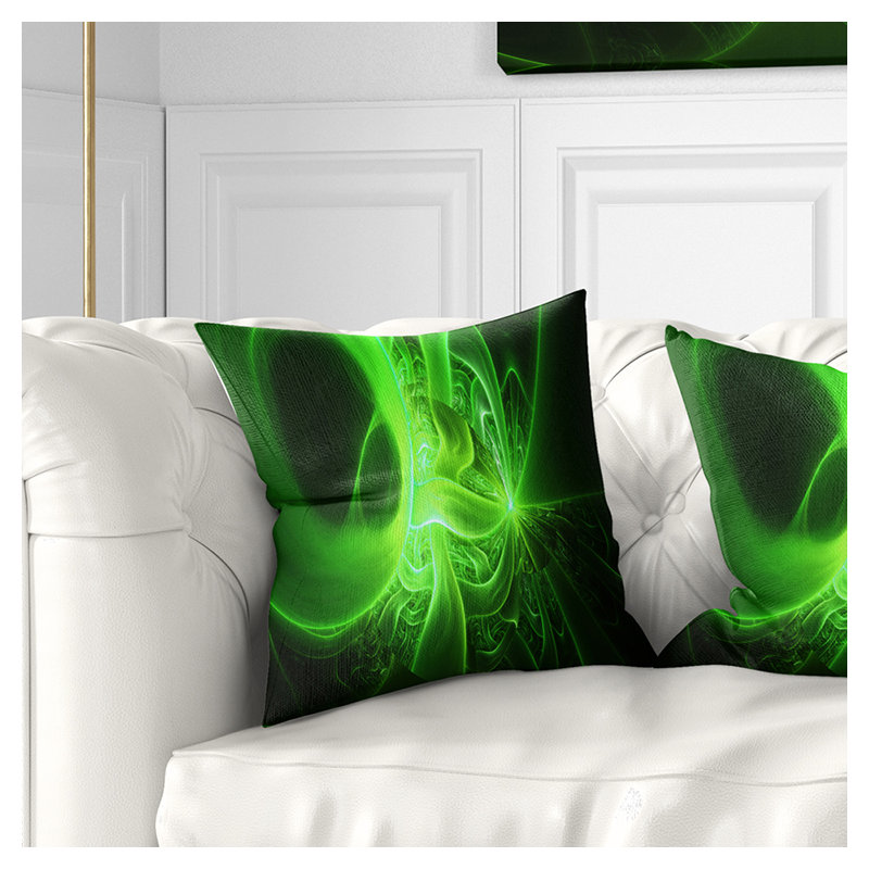 Bright Designs on Black - coussin imprimé abstrait, 16 po x 1 po, Coussin décoratif, Vert