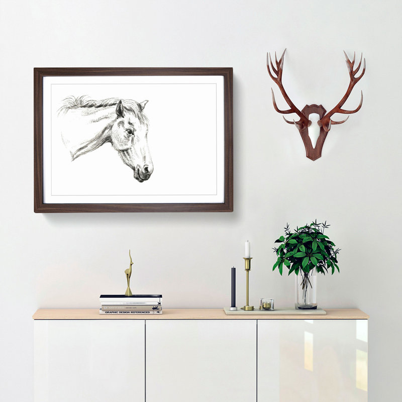 A Portrait of a Horse by Jean Bernard - Framed Print, 33cm H x 45cm W x 2cm D, Walnut Framed