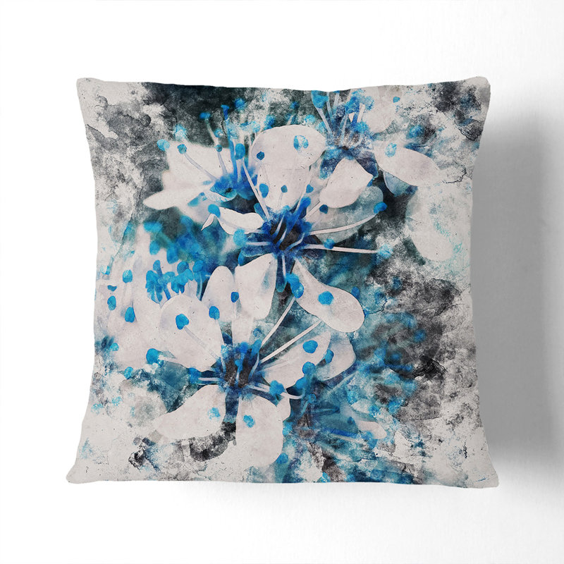 Blue Cherry Tree Flowers Watercolour Floral Scatter Cushion, 40cm H x 40cm W x 15cm D
