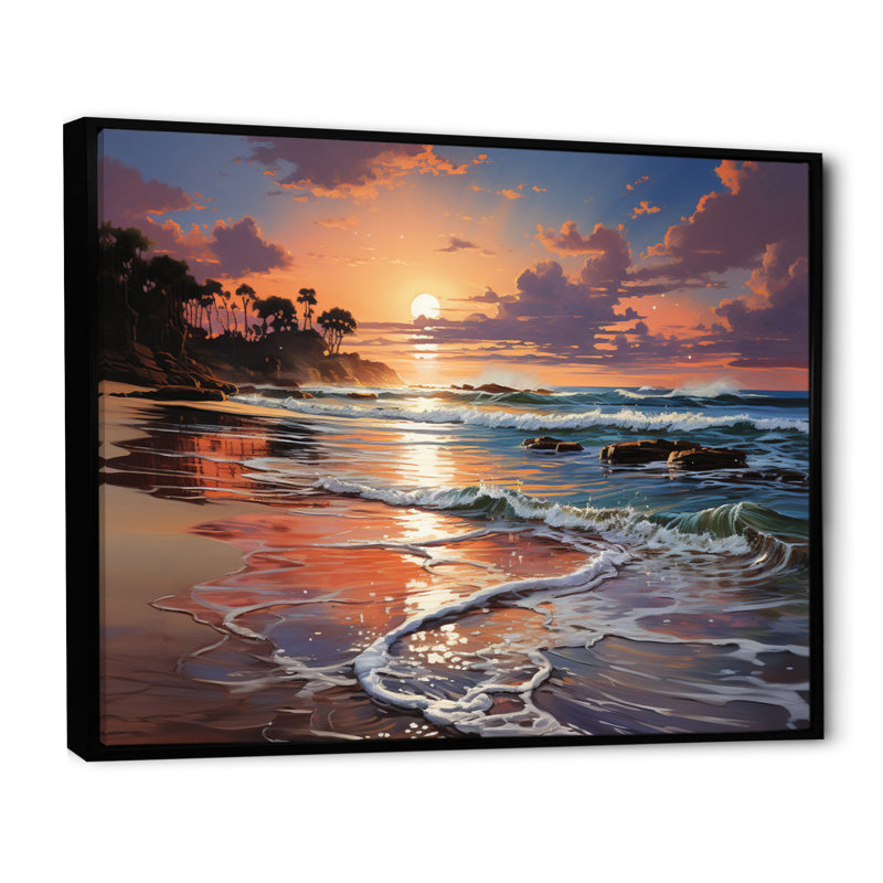 Beach Sunset Beach II - Nautical & Beach Canvas Wall Art, H 16 po x l 32 po x P 1 po, Cadre flottant noir
