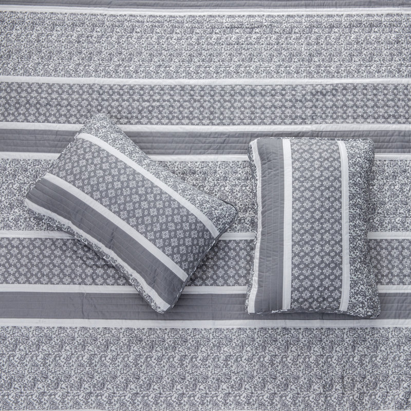 Kadi Twin Gray Microfiber Reversible Quilt Set