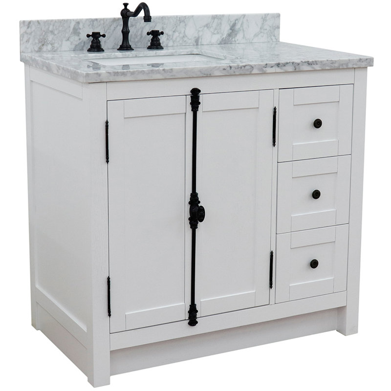 Ensemble de meuble-lavabo simple 37 po Truet, Marbre de Carrare blanc, Glacier cendré