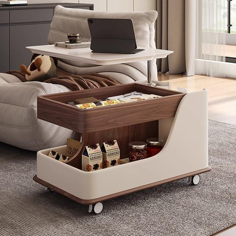 Modern Stone End Table, White;Nut-Brown