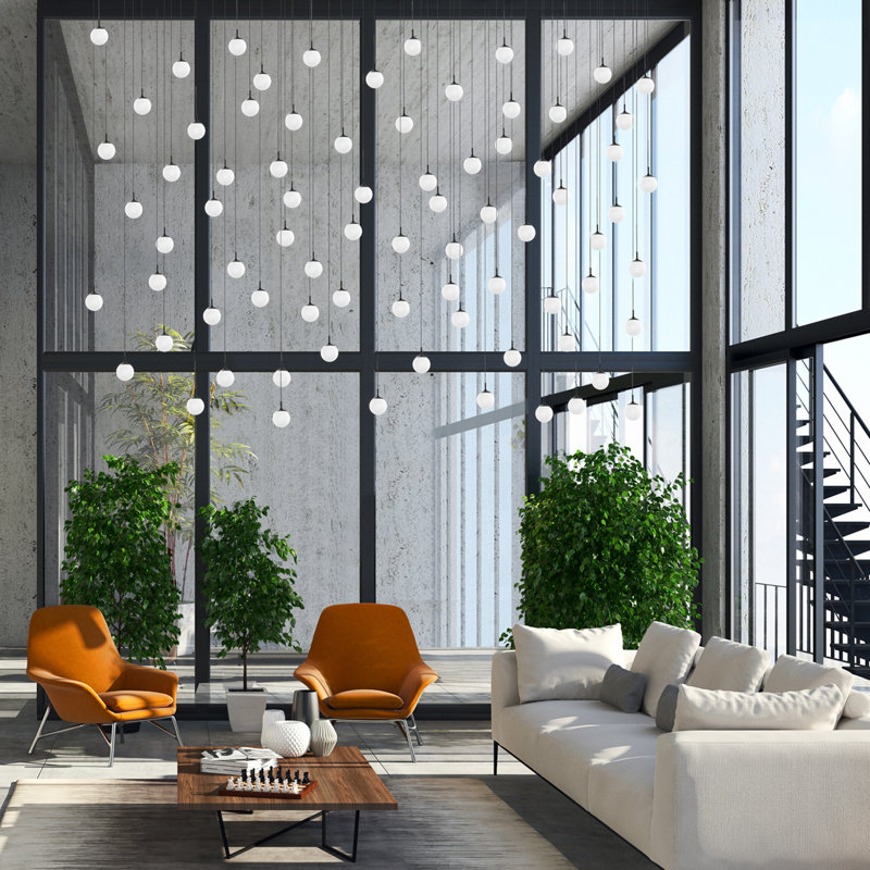 Petit luminaire suspendu en verre blanc, Chrome poli, H 5 po x l 5 po x P 5 po