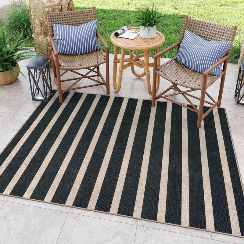 Striped Area Rug for Kitchen Laundry Room, 5 X 7 Ft, Black Beige