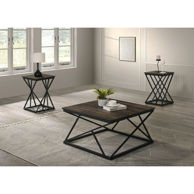 Ensemble de table rustique 3 pièces Table basse 1X Table de bout 2X