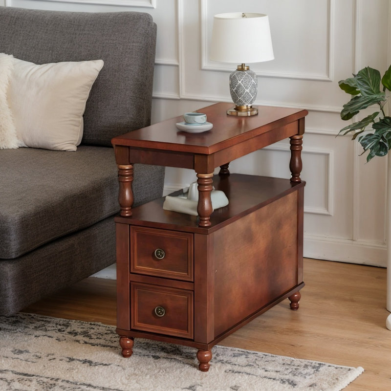 Table de bout en bois massif 23,6 po avec 2 tiroirs, petite table de chevet décorative pour le salon et la chambre à coucher