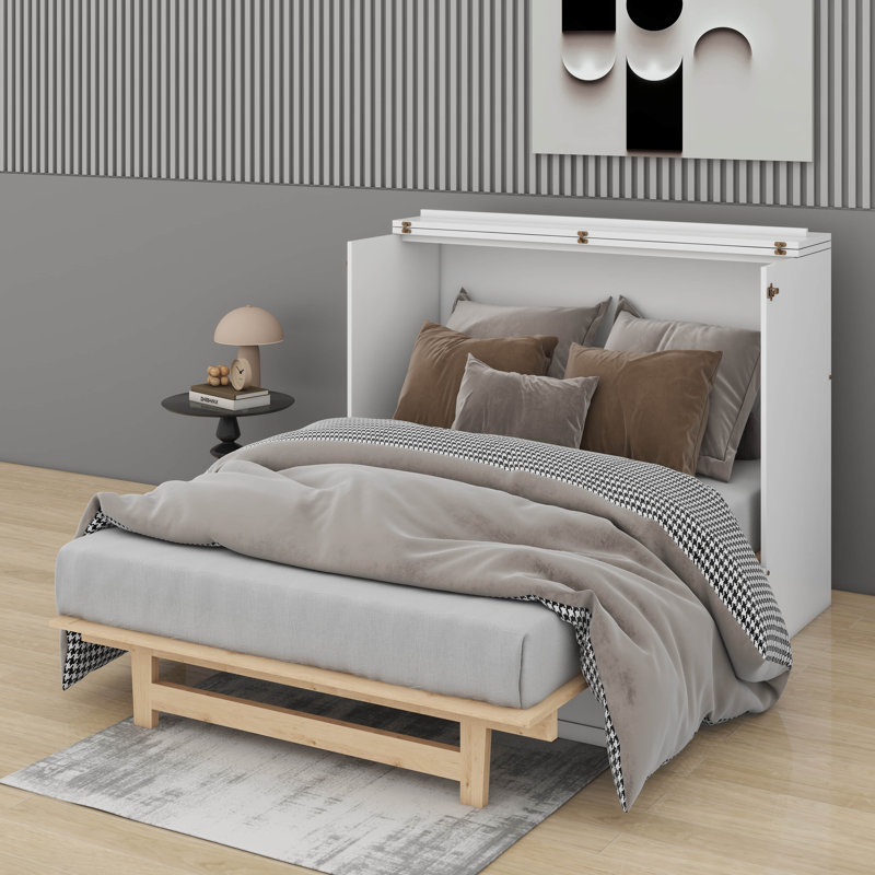 Lit escamotable double avec grand tiroir, Blanc