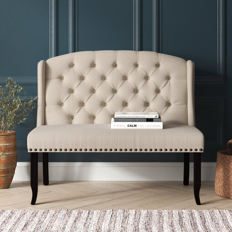 Banc rembourré Aileen, Mélange de polyester beige, Mélange de polyester
