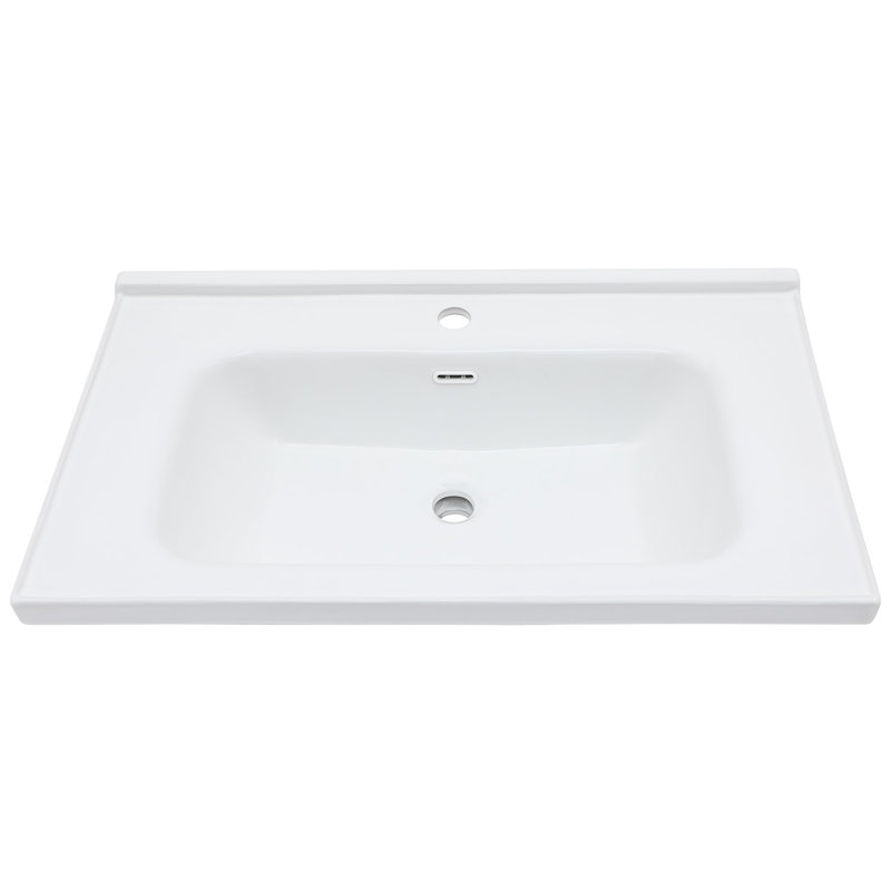 Lavabo de meuble-lavabo rectangulaire blanc 32 po x 20 po avec 1 trou de robinet et trop-plein, teinture, fabrication en céramique, faible absorption d'eau, surface polie à l'acide, beaucoup d'espace pour le matériel de toilette, lisse