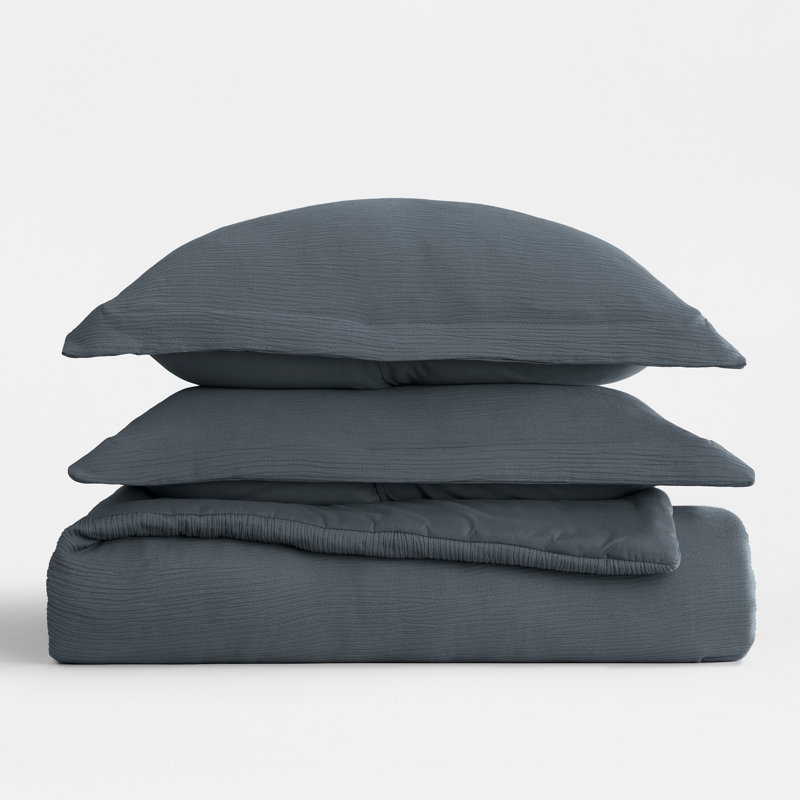 Cloud Gauze Textured Comforter Set, King / Cal-King Comforter + 2 Shams, Slate Blue