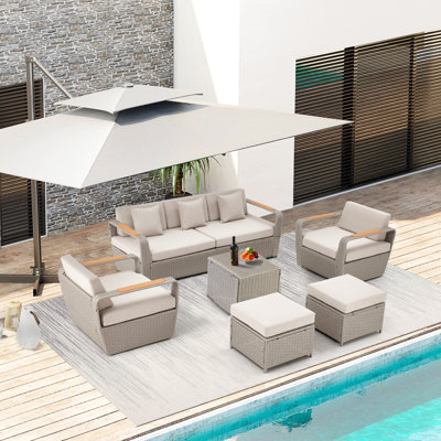 Isolt 7 - Person Patio Conversation Set with Cushions