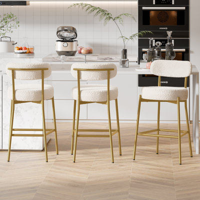Bar Stools Set Of 2, Counter Height Bar Stools With Back And Metal Legs, High Top Island Chairs With Footrest, Sherpa Tall Kitchen Housel Boucle