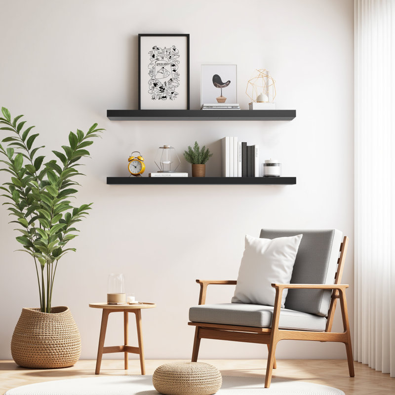 Floating Shelves For Wall Set Of 2, Wall Mounted Rustic Wood Shelves For Bathroom, Bedroom, Living Room, Kitchen, Hanging Shelf For Books/Storage/Room Decor With 22Lbs Capacity