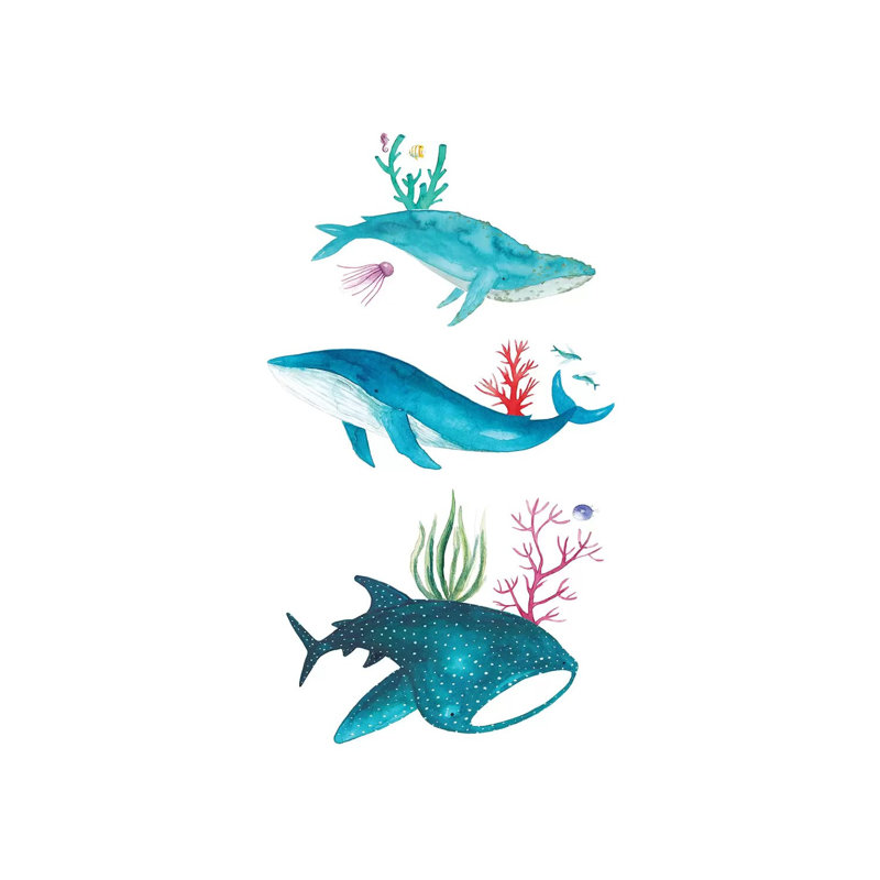 Créatures de l'océan - impression, Toile tendue, Pas de tapis, H 26 po x l 18 po x 1,5 po