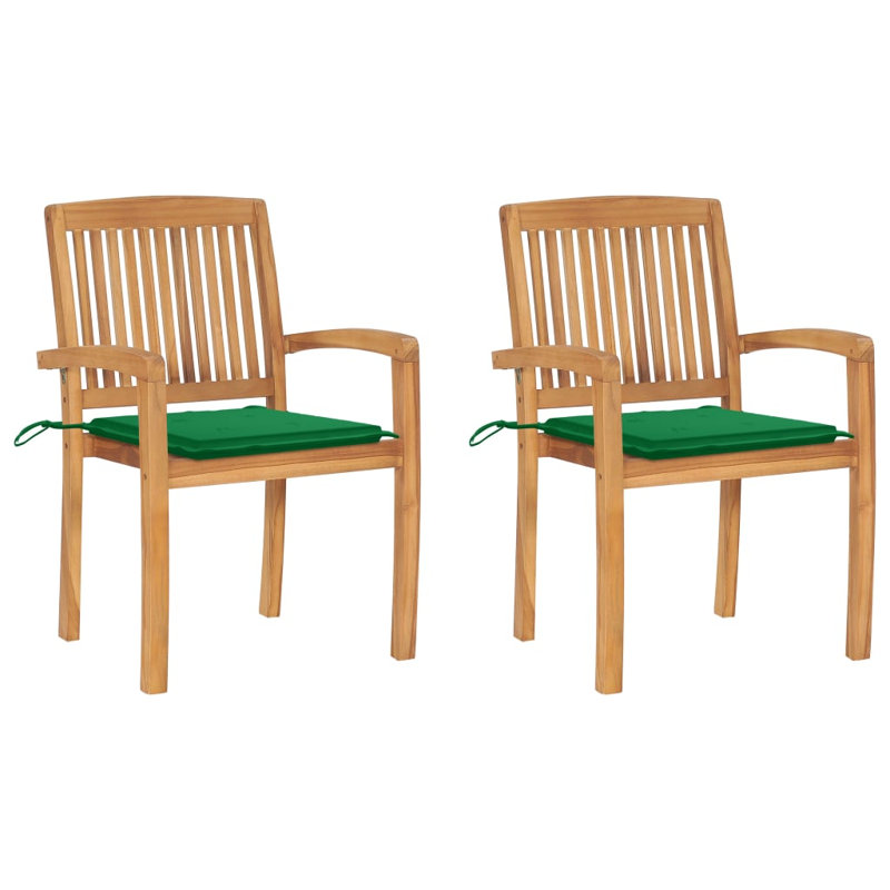 Chaise de patio en teck avec coussins West Boylston, Vert