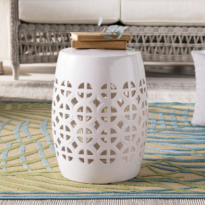 Keaton Ceramic/Porcelain Garden Stool, White