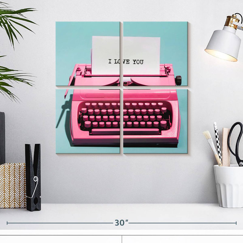 Machine à écrire rose rétro Kerner, H 18 po x l 18 po