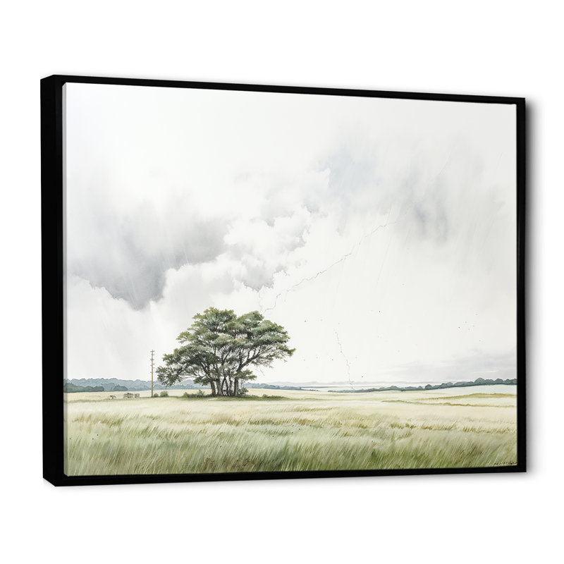 «Gray Lightning Scenery Minimalisme» sur toile, Cadre flottant noir, H 34 po x l 44 po x P 1,5 po