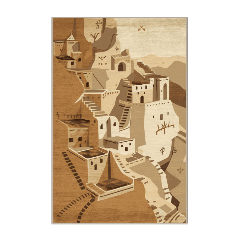 Tapis moelleux traditionnel moelleux au look traditionnel rétro brun - reliure beige, 7 x 9