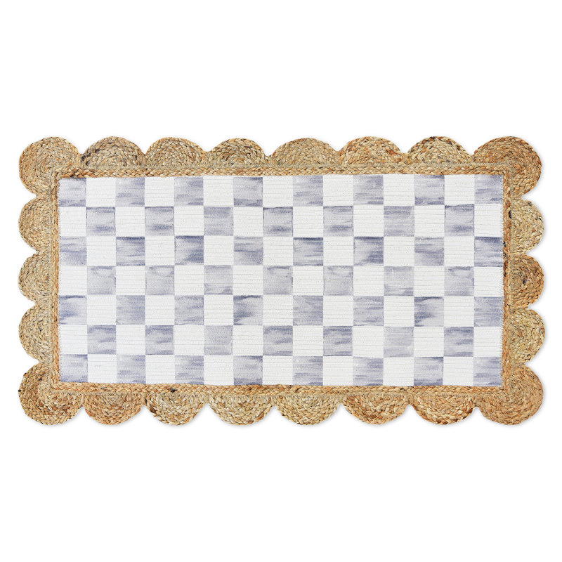 Grey Check With Jute Scallops Rug, Rectangle 1'11.25" x 3'8.5"