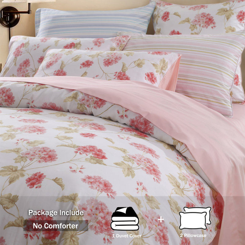 LISSTHER Luxury Cotton Duvet Cover Bedding Set, King Duvet Cover + 2 King Shams, Red Floral