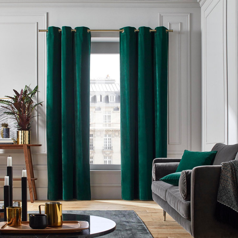 Room Darkening Single Curtain Panel, 137 W x 260 D cm, Mid Green