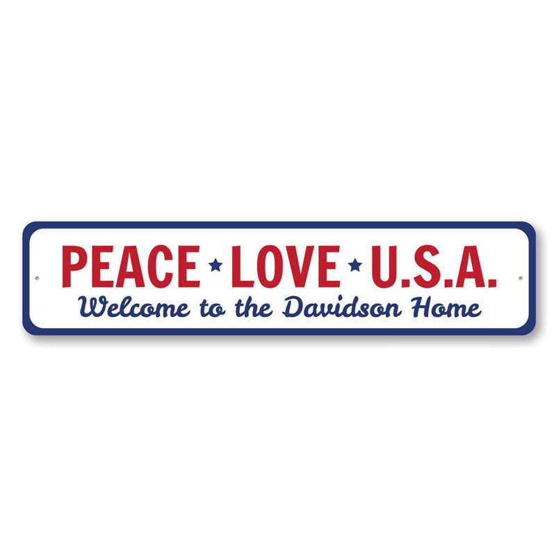 Plaque en aluminium Peace Love USA, H 6 po x l 24 po x P 0,063 po
