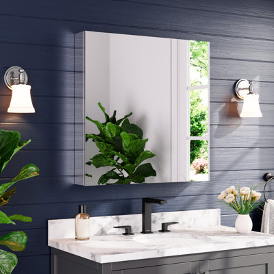 Miroir de salle de bain antidéflagrant avec rangement pour évier, armoire à pharmacie murale avec porte à fermeture en douceur, double pivot