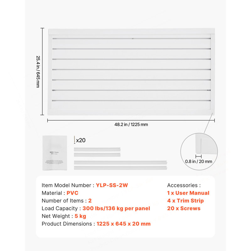 Panneau de garage blanc à lattes en PVC 2 x 4 pi avec conception modulaire