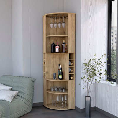 5 Corner Cabinet - Living Room Enhancement 18.5 X Inches, Wood 5-shelf Bar Storage Enhance Functionality Brown Finish, 95.2 Lbs