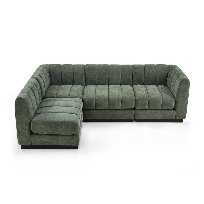 Canapé-lit modulaire en L Chenille, Chenille verte