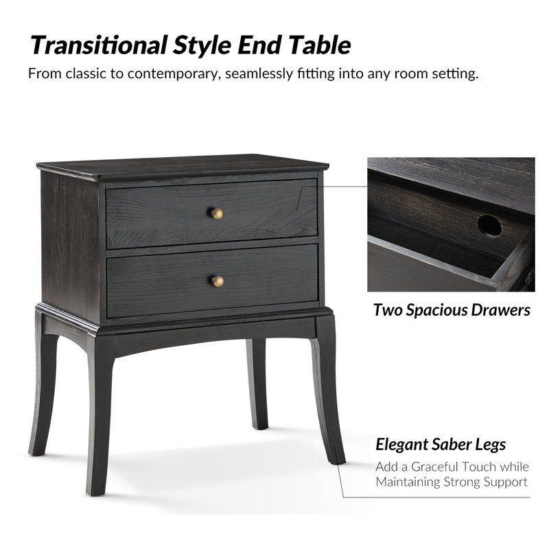 Table de chevet transitionnelle en bois massif H 28 po Einav, Gris anthracite