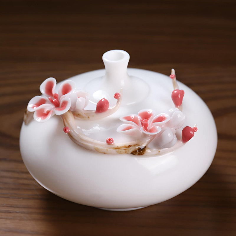 Élégant vase en céramique à fleurs de prunier - Décoration de table traditionnelle faite à la main
