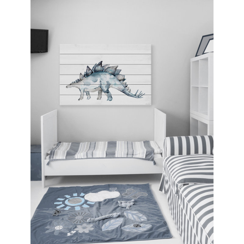 'Spiked Dinosaur' Print On White Wood, 40" H x 60" W x 1.5" D