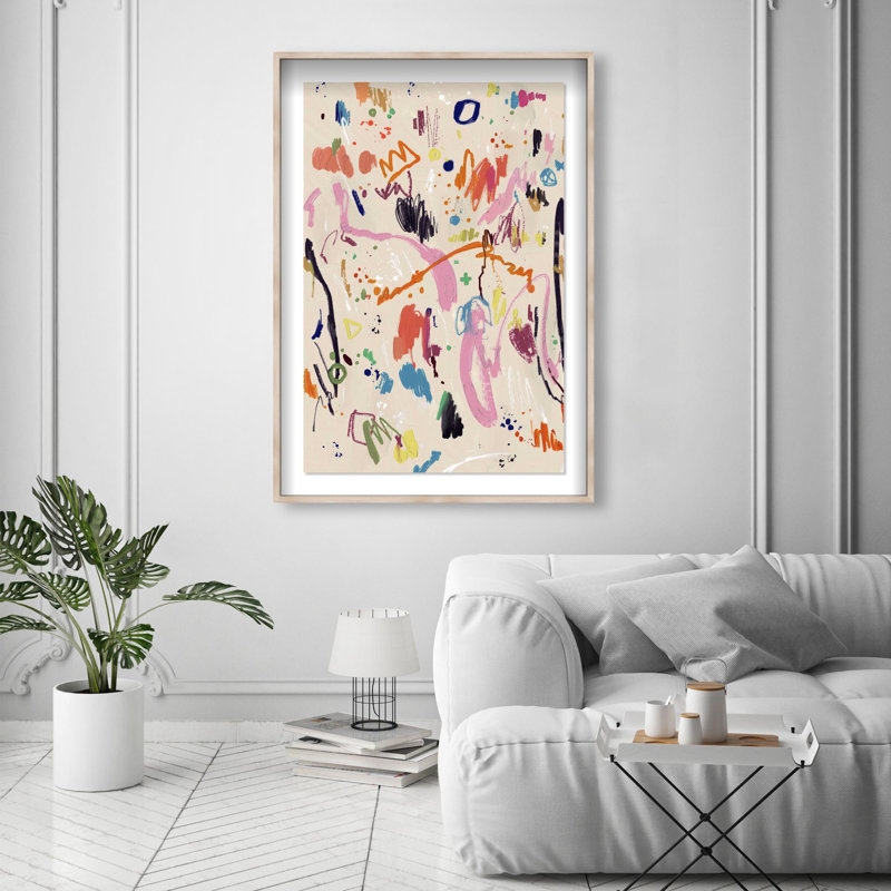 Oliver Gal Tracing Joy Abstract - Luxury Shadowbox Framed Wall Art, 26" H x 18" W, Cream