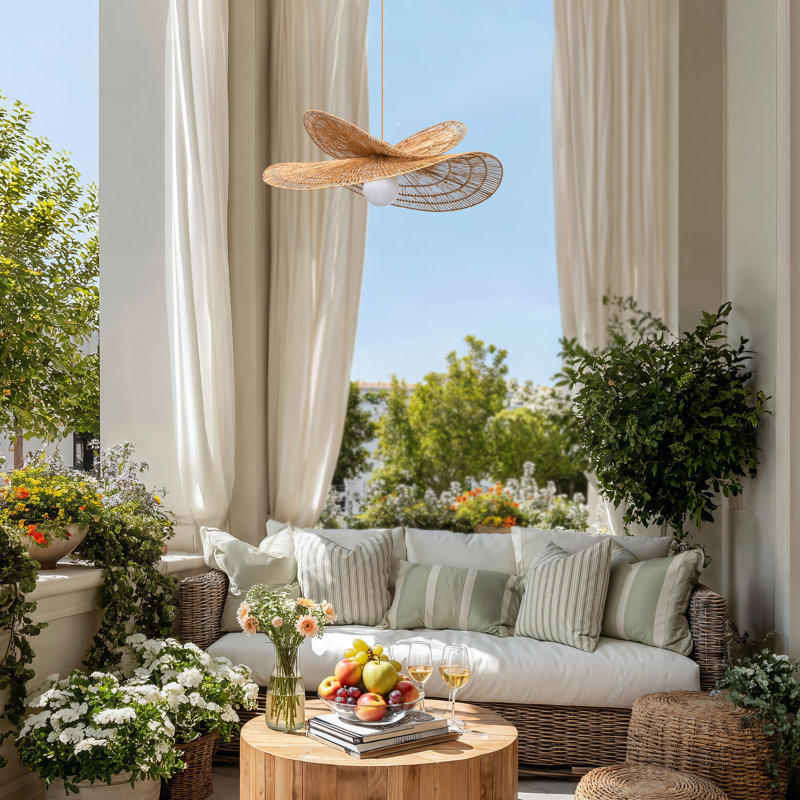 Luminaire suspendu d'extérieur en rotin Whisper Leaf, Abat-jour seulement