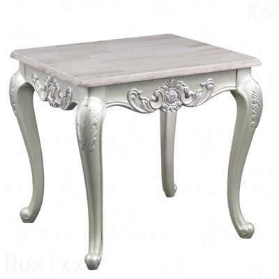 Traditional Style Wood End Table With Silver Finish