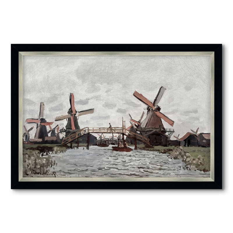 Moulins à vent près de Zaandam, 1871 - Claude Monet - Toile encadrée sur mesure, 28 po x 40 po, Toile avec cadre