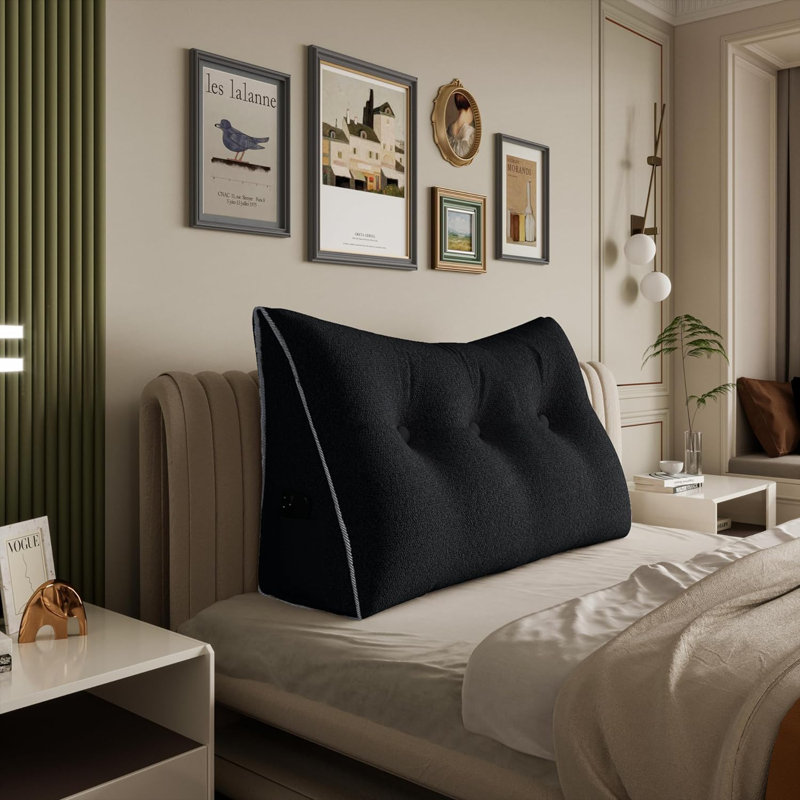 200 cm Bed Wedge Pillow, 50cm H x 200cm W, Solid Colour, Black