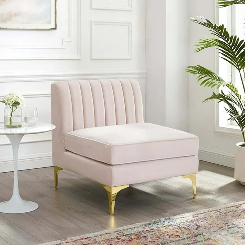 Chaise sans accoudoirs en velours Triumph Channel, Rose