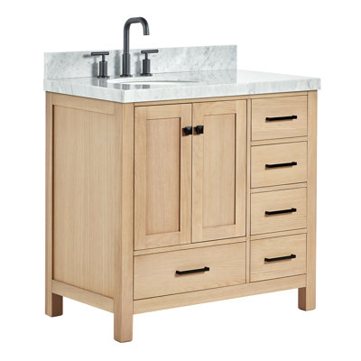Meuble-lavabo simple en bois massif 36 po avec plateau en marbre Carrara de Cambridge 36 po Cambridge