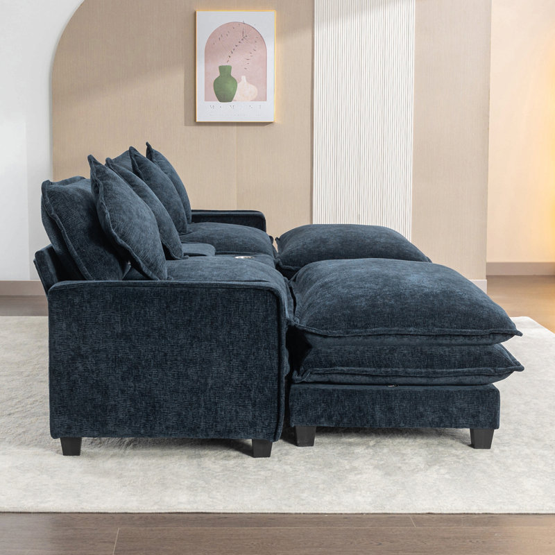 Cythina Upholstered Sectional, Blue Chenille/Polyester Blend