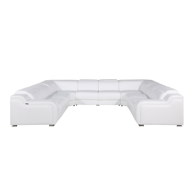 Stanwin 8 - Piece Top Grain Italian Leather Power Reclining Corner Sectional, White Genuine Leather