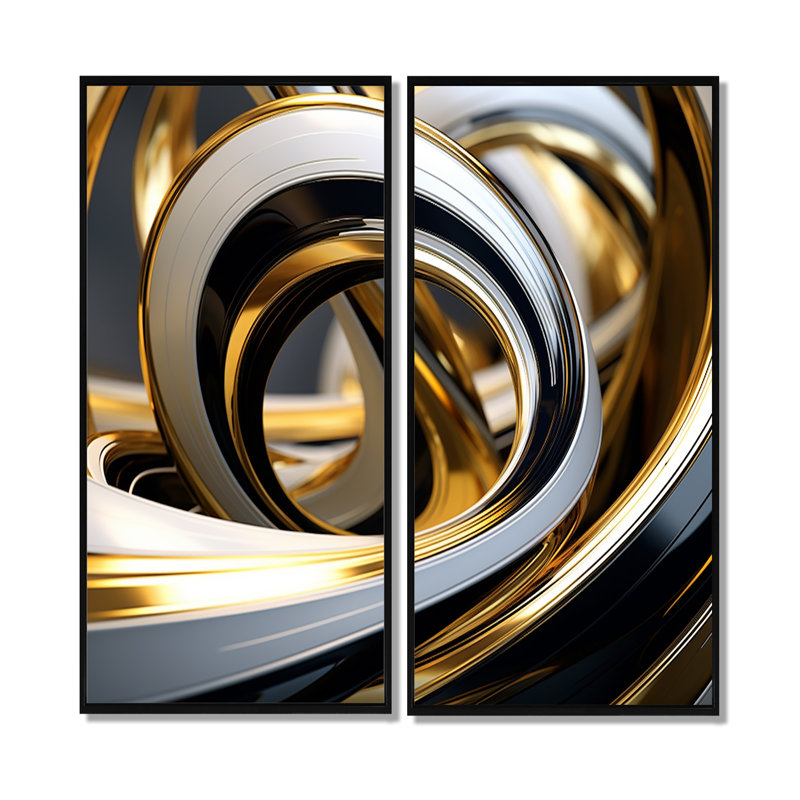 Kalb - Abstract Spirals, art mural, H 32 po x l 32 po, Impression encadrée flottante, Noir