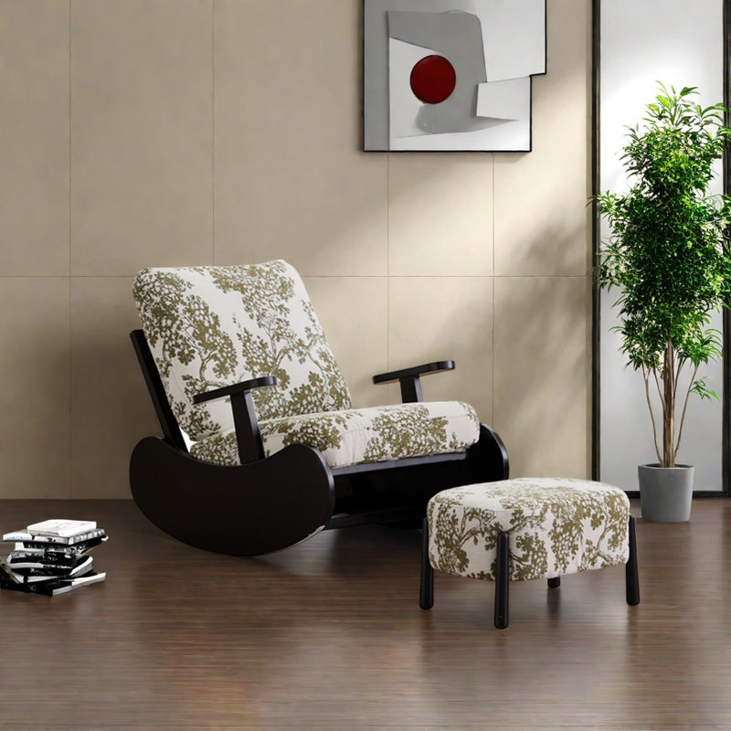 Chaise berçante en bois massif avec accoudoirs doubles, Noir