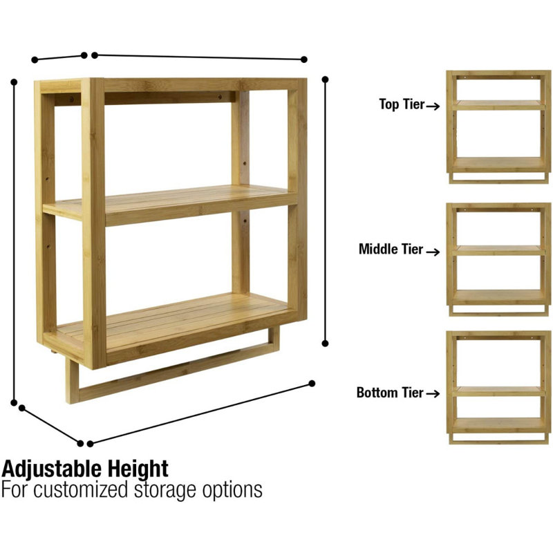 Sorbus 3-Tier Bamboo Hanging Shelves & Towel Rack