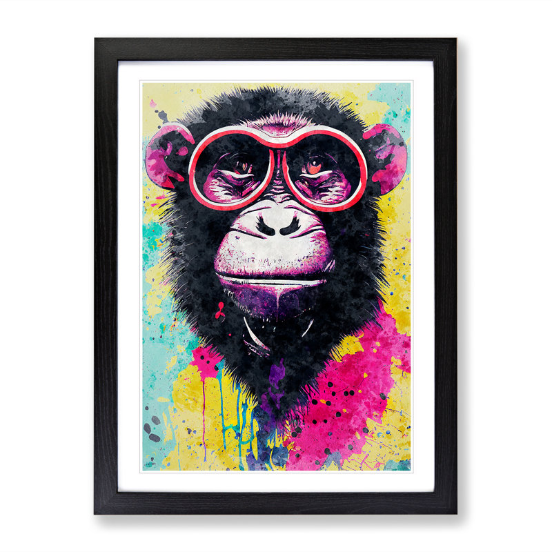 Monkey Paint Splash No.2 - Single Picture Frame Print, Black, 64cm H x 46cm W