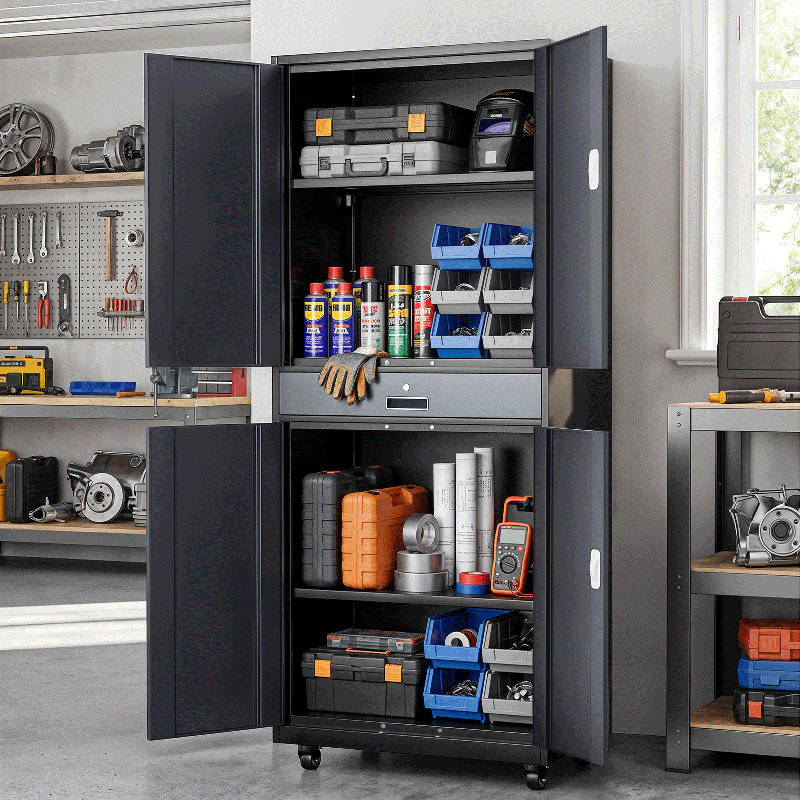 Metal Storage Cabinets With Lock, Gray/Black